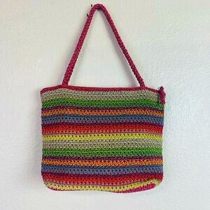 The Sak Multi Color Striped Crocheted Shoulder Bag 11” x 14” x 4”